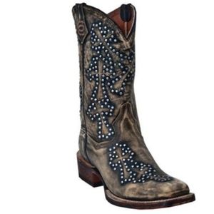 DAN POST DP3907 "Crosswalker Vintage" distressed studded cowgirl boots sz 9.5